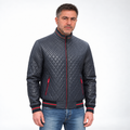 Men’s Diamond Quilted Bomber Jacket with Striped Trim