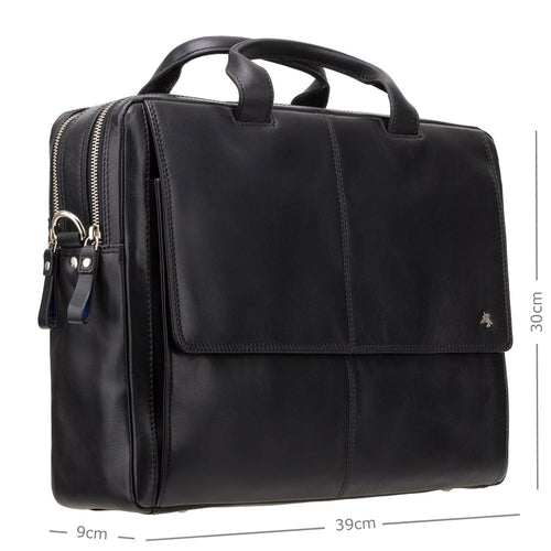 Anderson- 15" Black Leather Laptop Briefcase