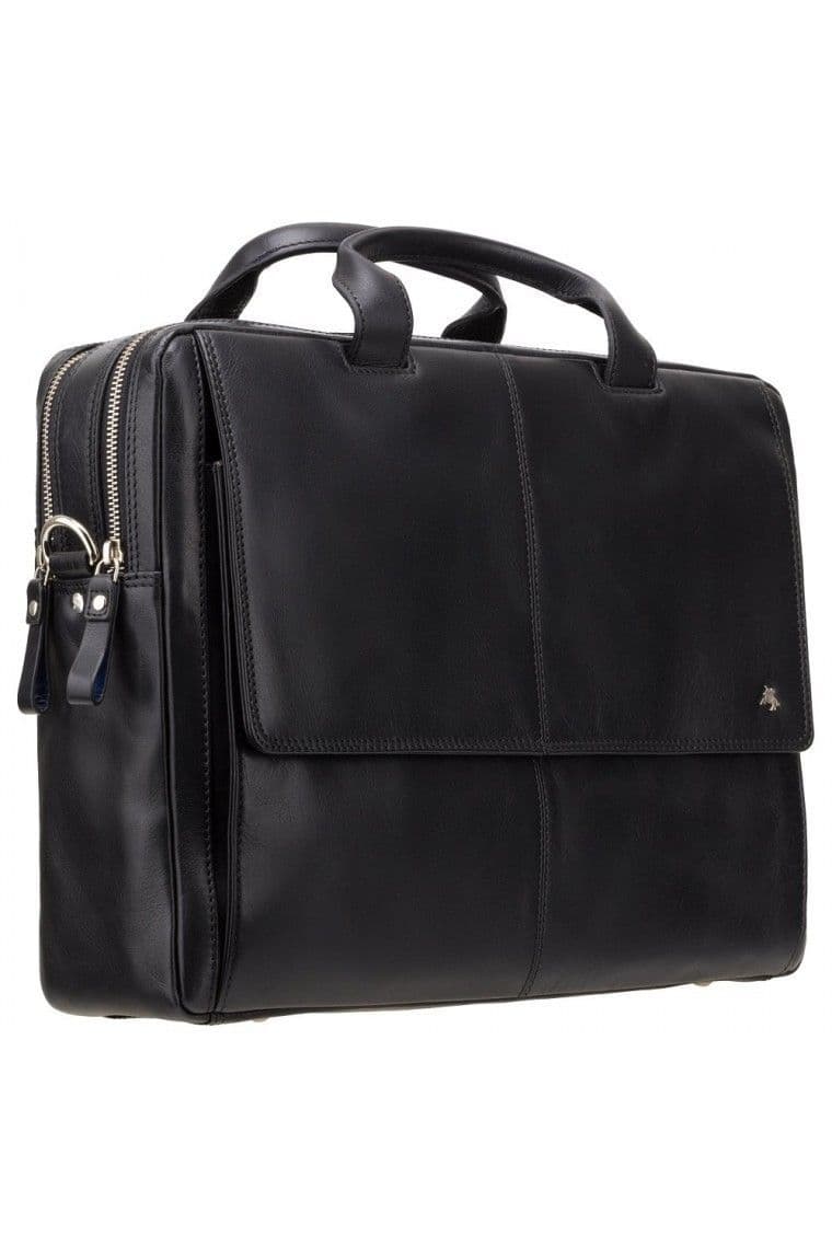 Anderson- 15" Black Leather Laptop Briefcase