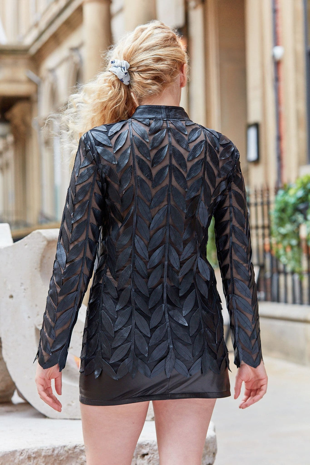 Black Leather Leaf Jacket Ladies