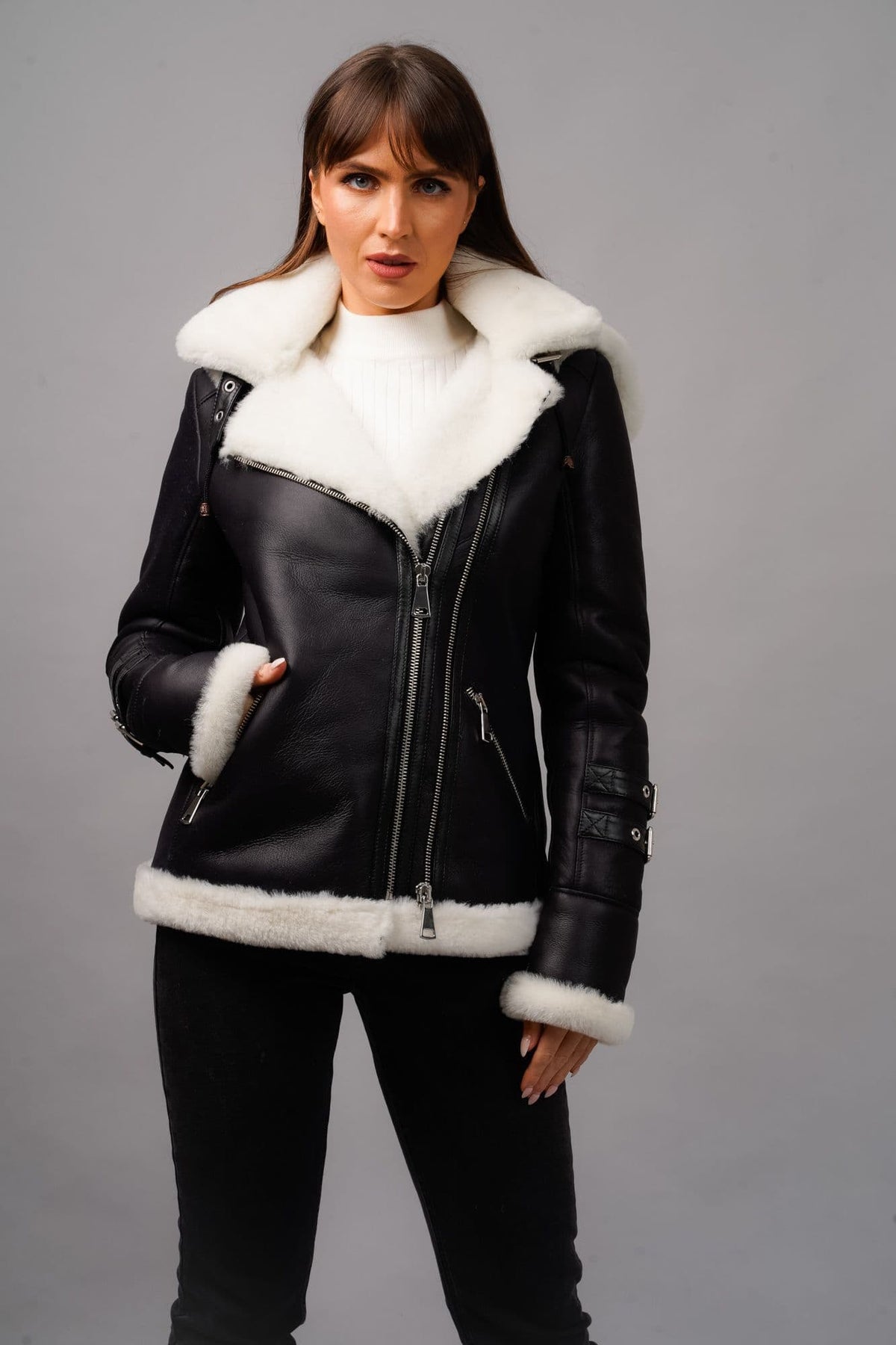 Cream Sheepskin biker Jacket