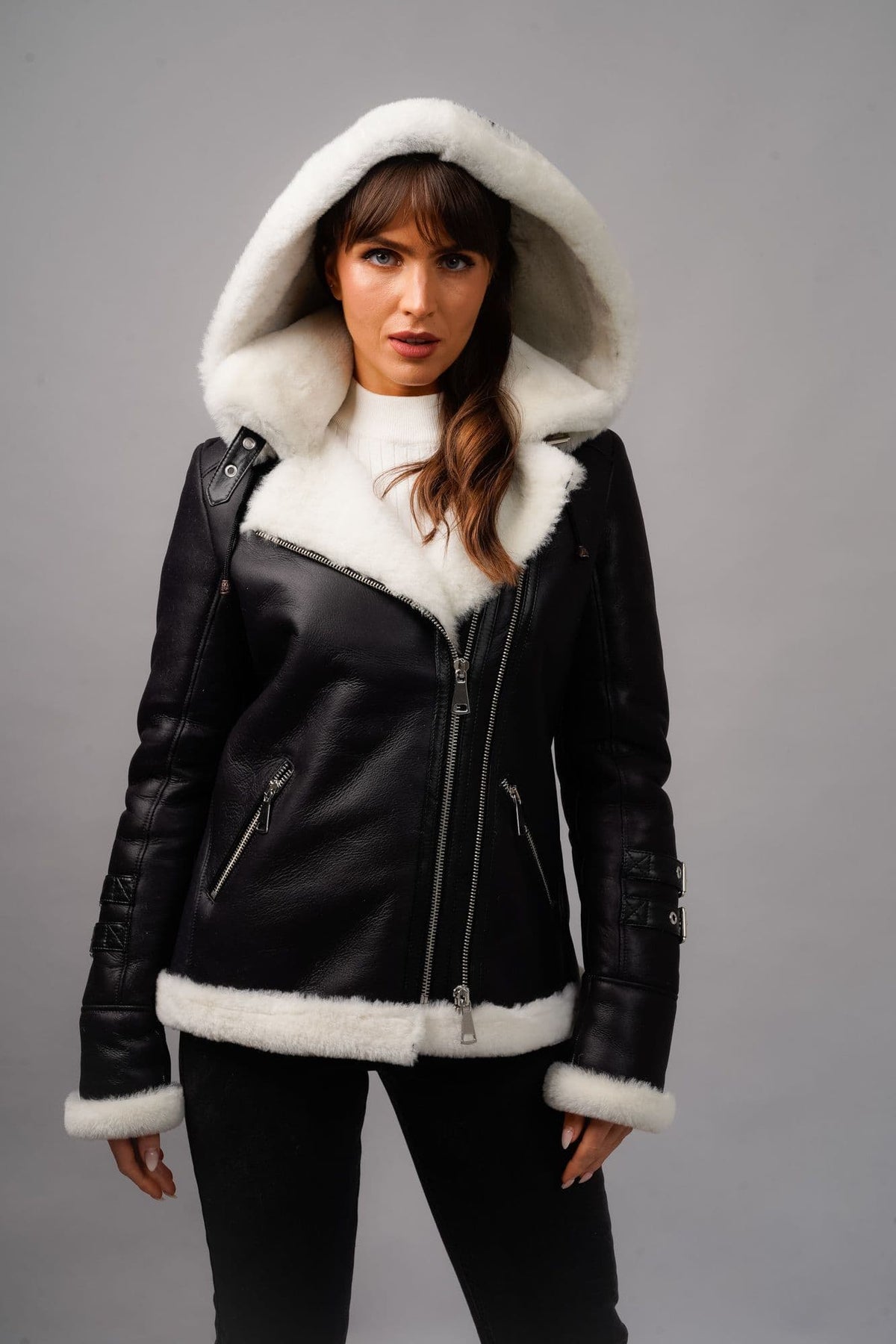 Cream Sheepskin biker Jacket