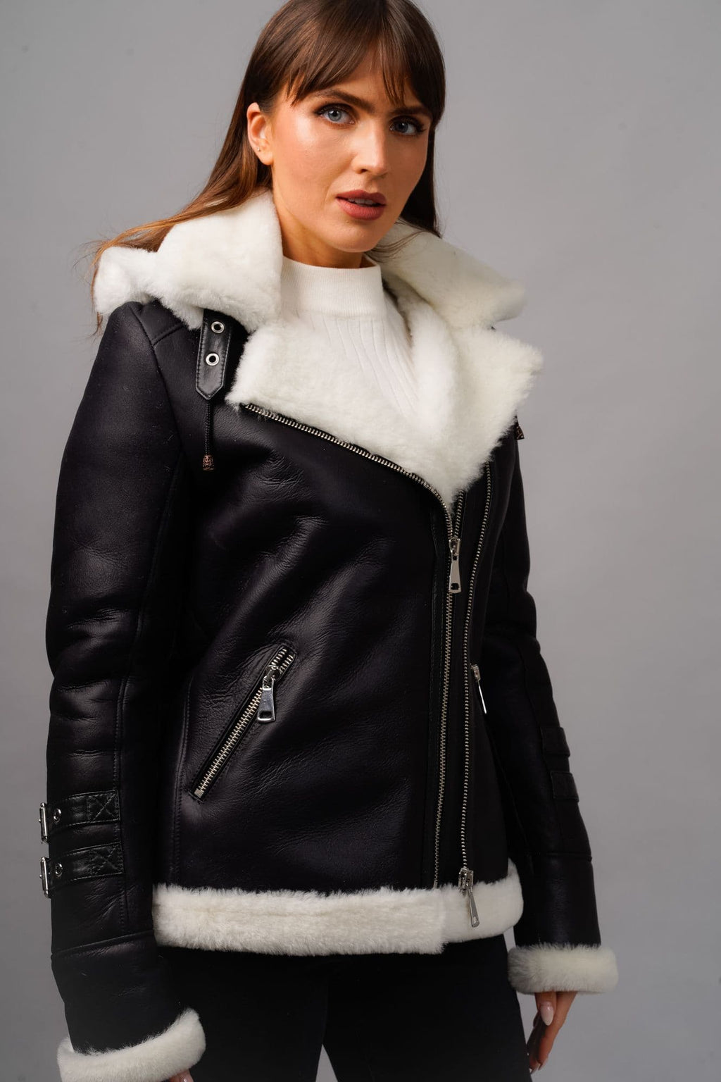 Cream Sheepskin biker Jacket