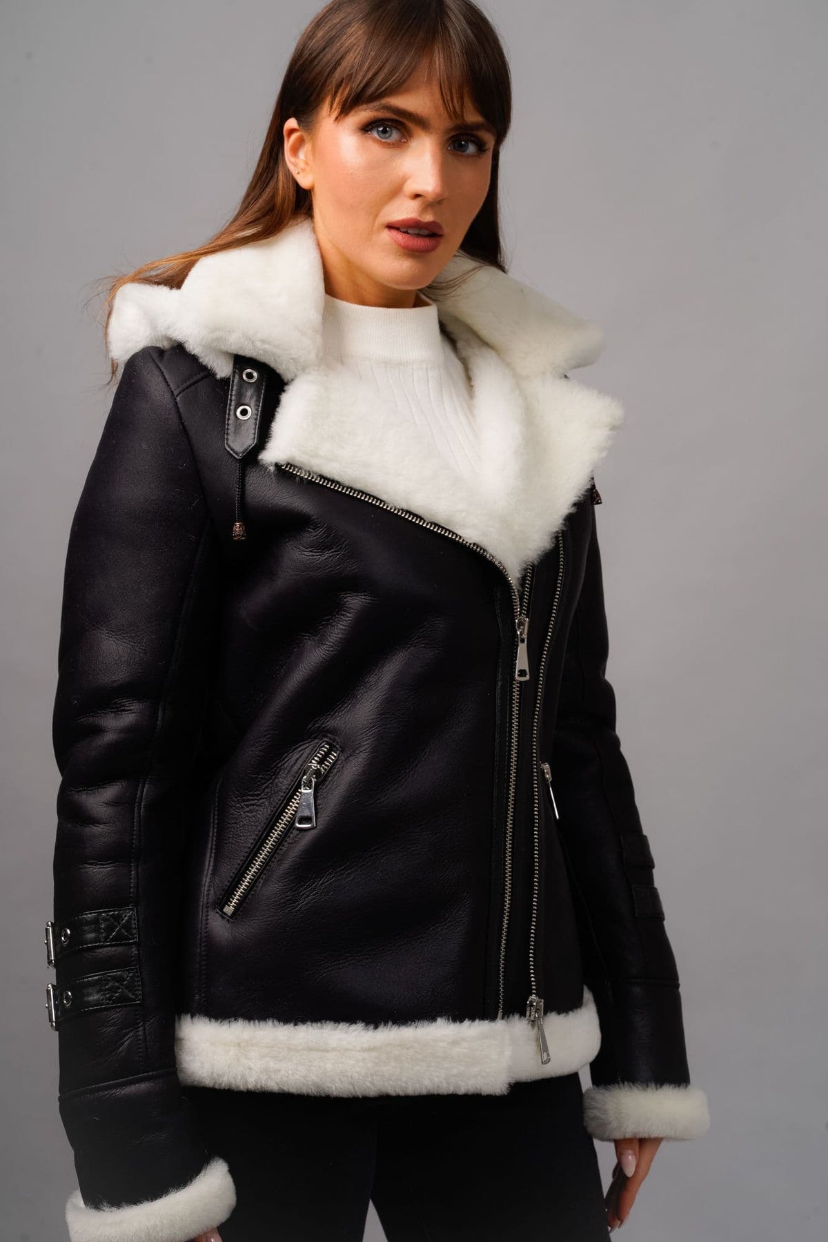Cream Sheepskin biker Jacket