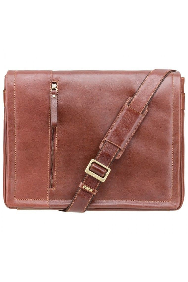 Enzo Leather Laptop Messenger Case in Tan
