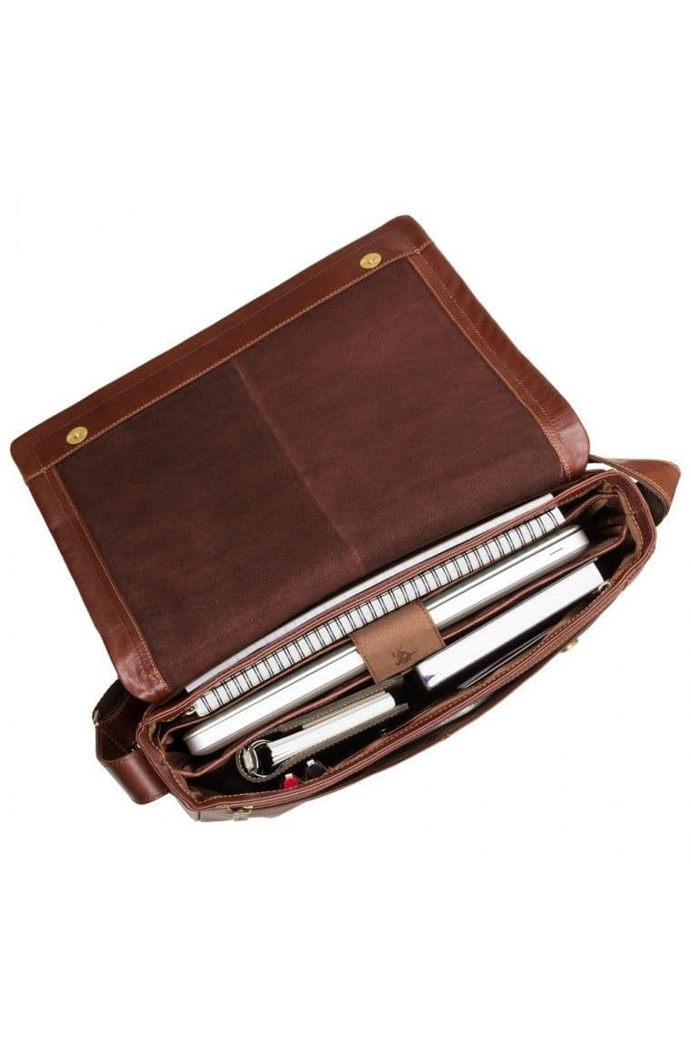 Enzo Leather Laptop Messenger Case in Tan