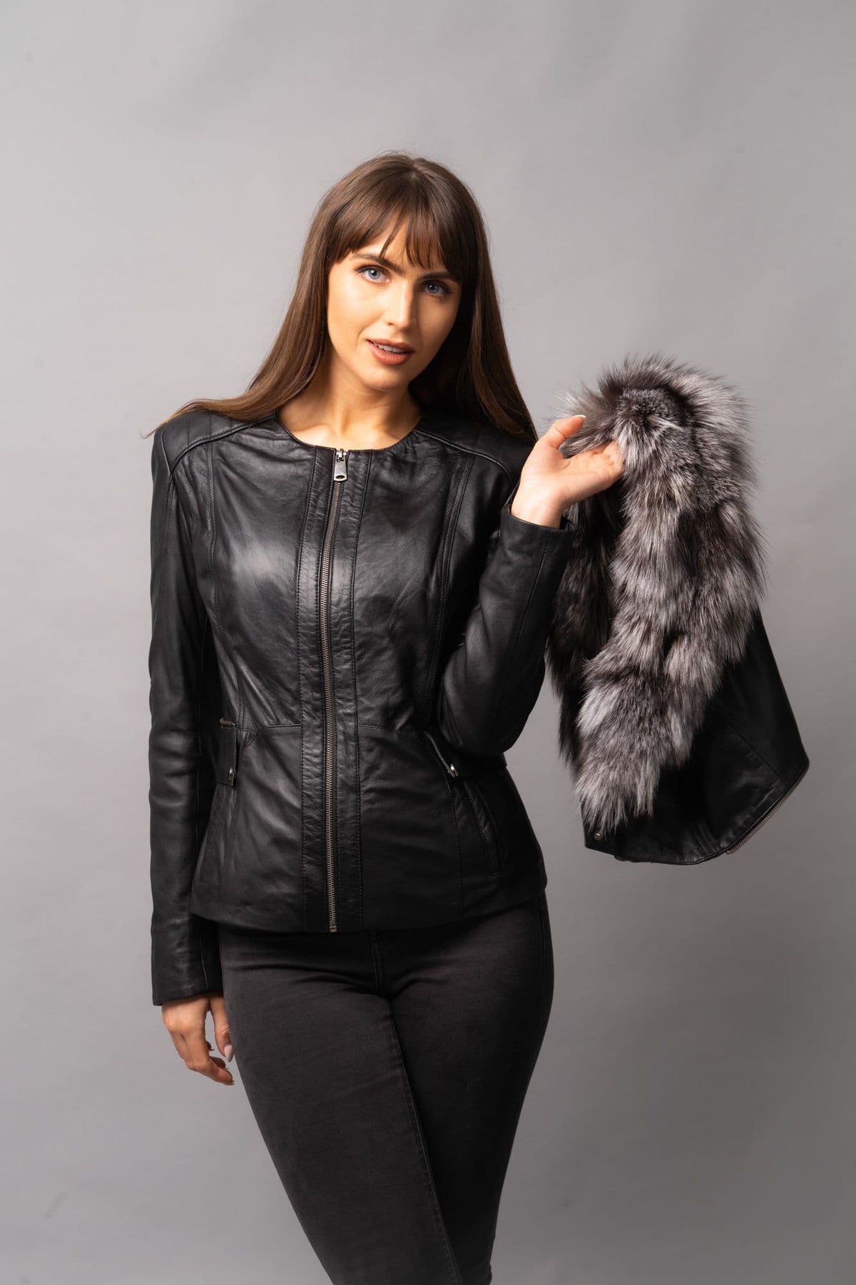 Fox Fur Leather Jacket Ladies