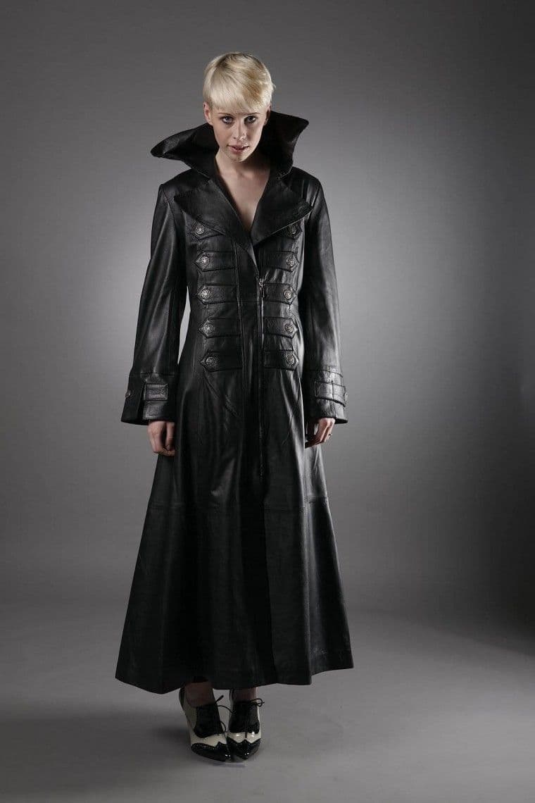 Ladies Full Length Gothic Trench Coat Black