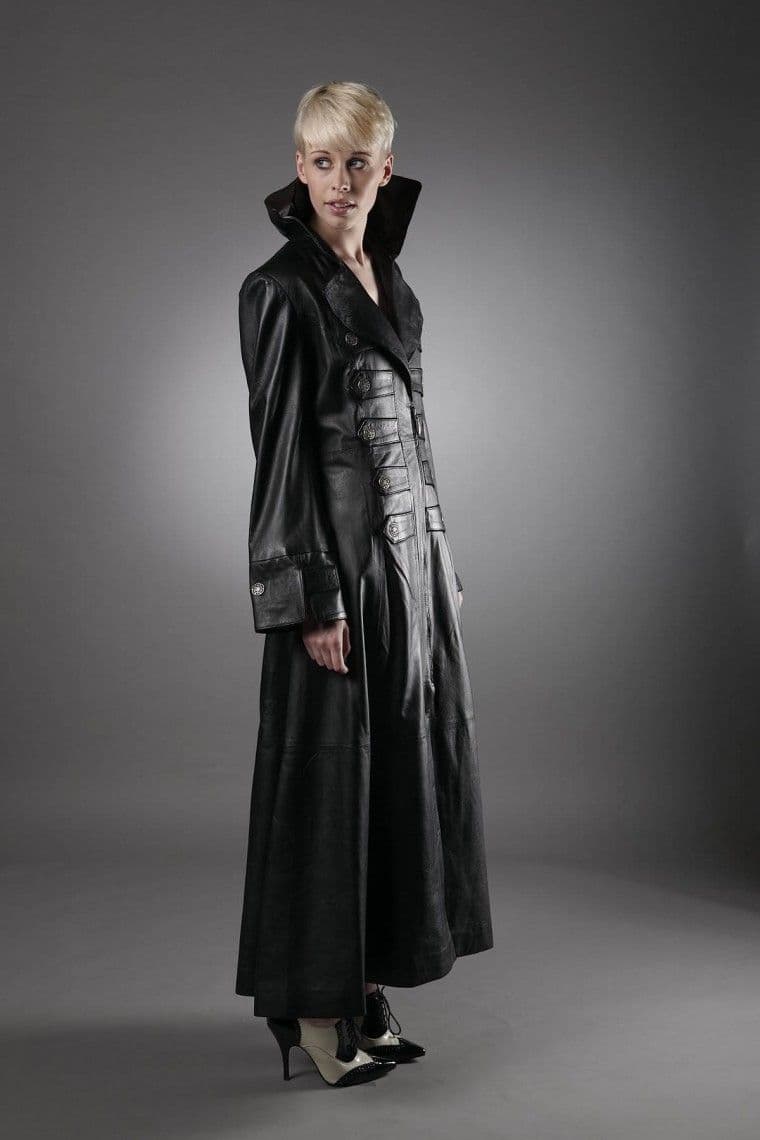 Ladies Full Length Gothic Trench Coat Black