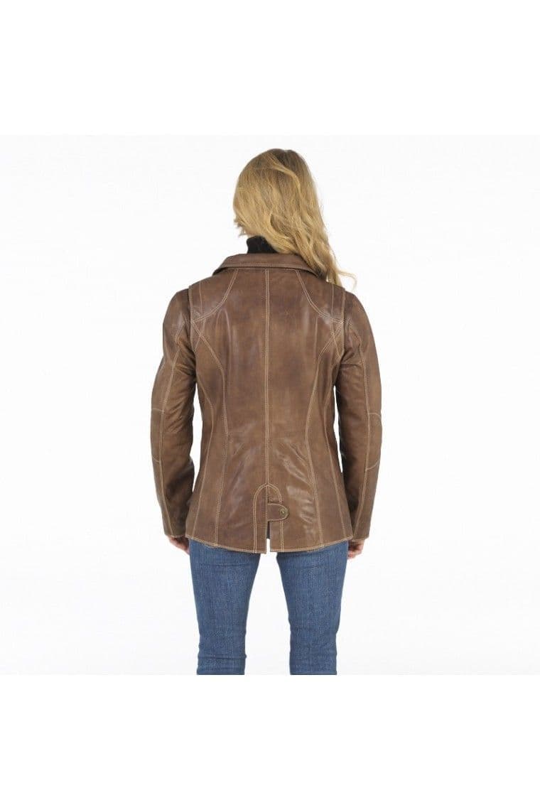 Ladies Hip Length Nappa Leather Jacket in Mink