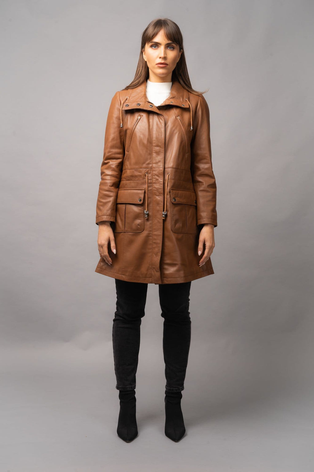Ladies Leather Coat Tan