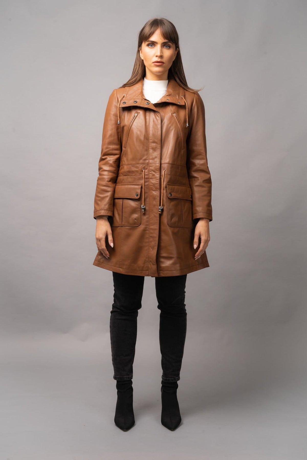 Ladies Leather Coat Tan