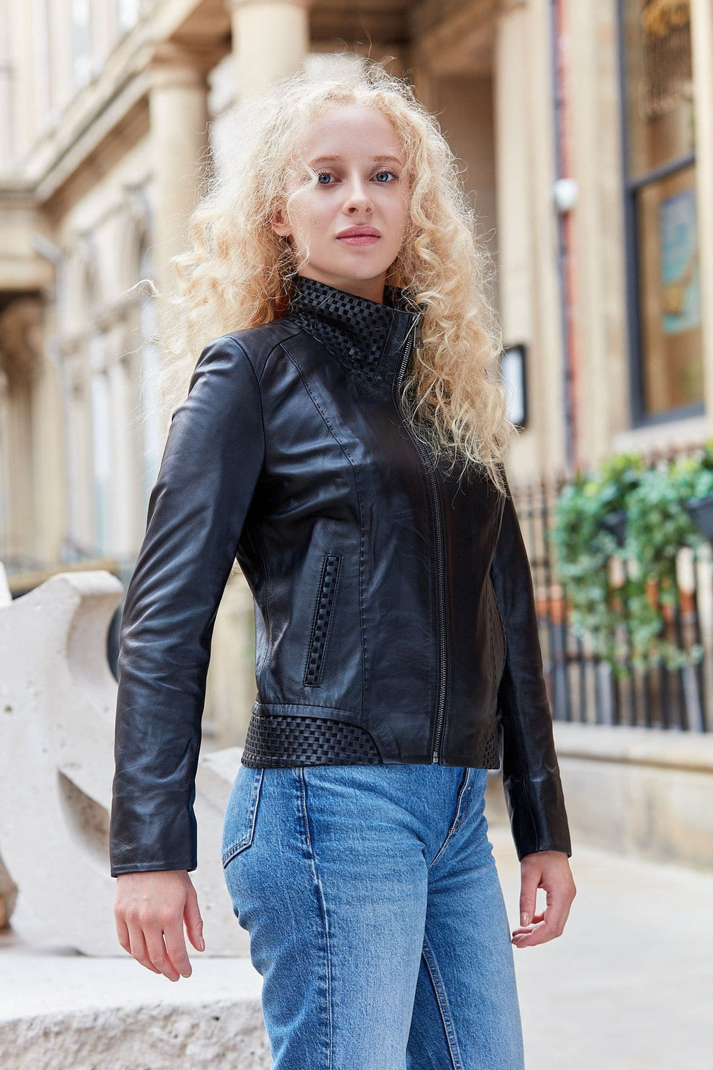 Ladies Leather Jacket Short Black