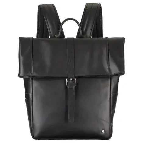 Leather Fold Over Backpack Black