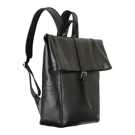 Leather Fold Over Backpack Black