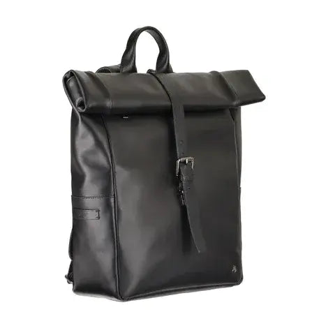 Leather Fold Over Backpack Black