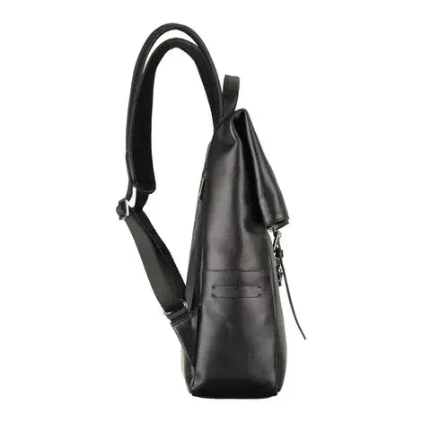 Leather Fold Over Backpack Black