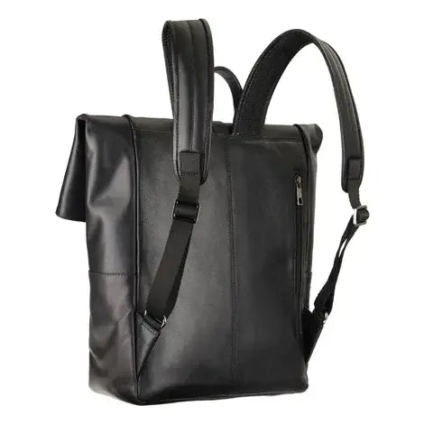 Leather Fold Over Backpack Black