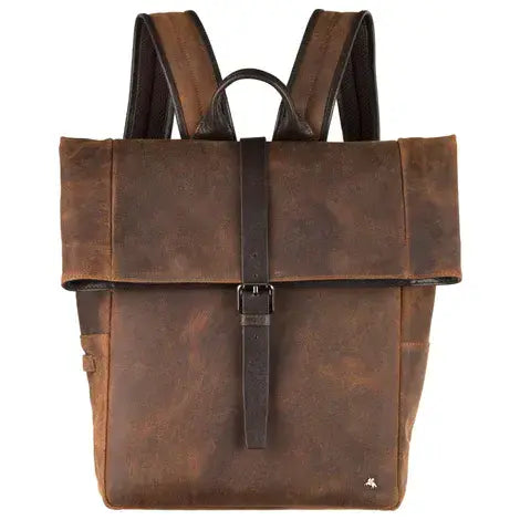 Leather Fold Over Backpack Tan