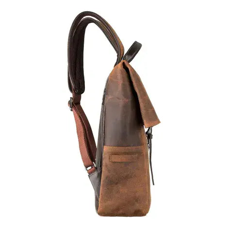 Leather Fold Over Backpack Tan