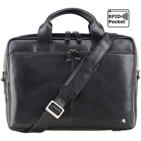 Leather Laptop Bag Black : Hugo 15"
