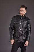Men's Black Belted Leather Coat