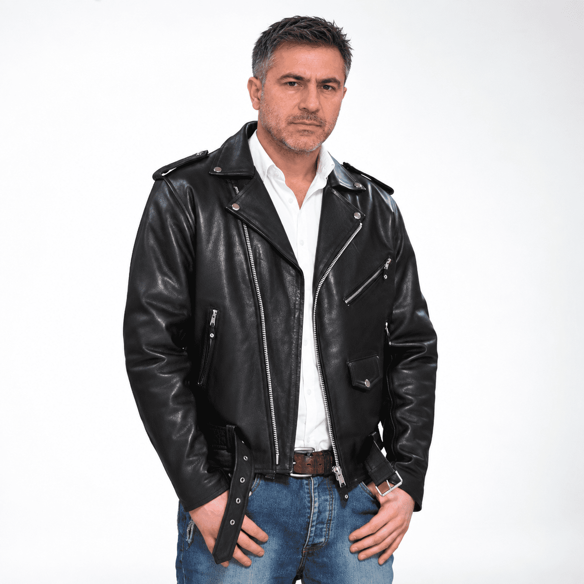 Mens Black Leather Biker Jacket
