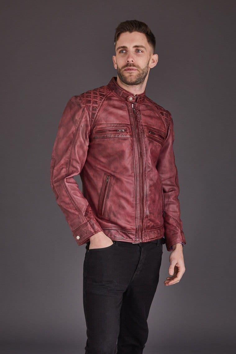 Men's Leather Biker in Burgundy : Deryl