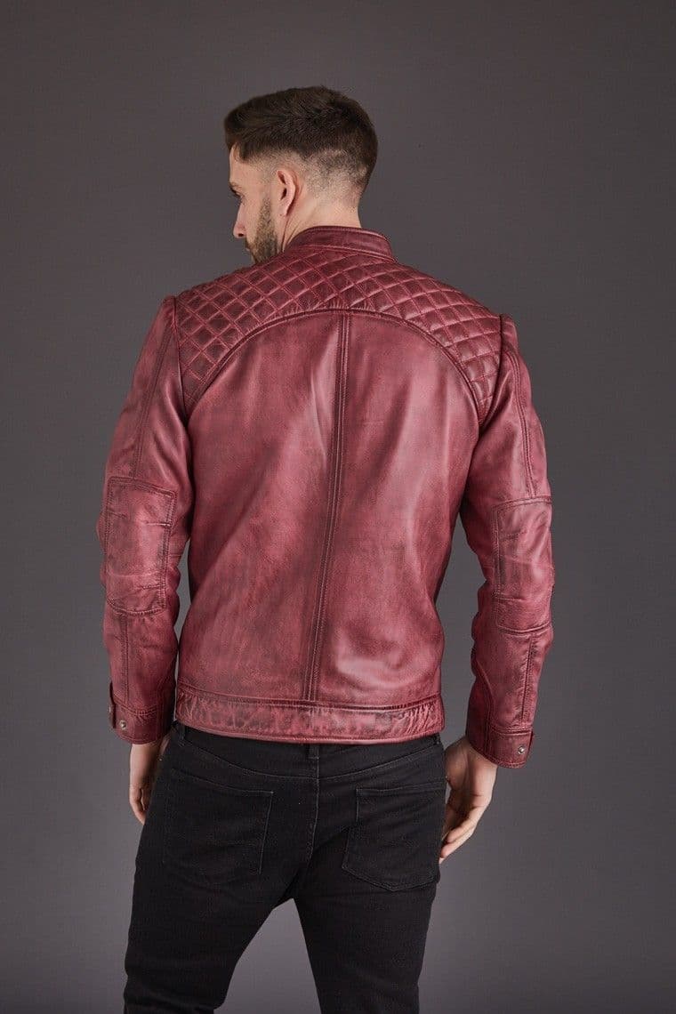 Men's Leather Biker in Burgundy : Deryl