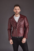 Men's Leather Biker Jacket Burgundy