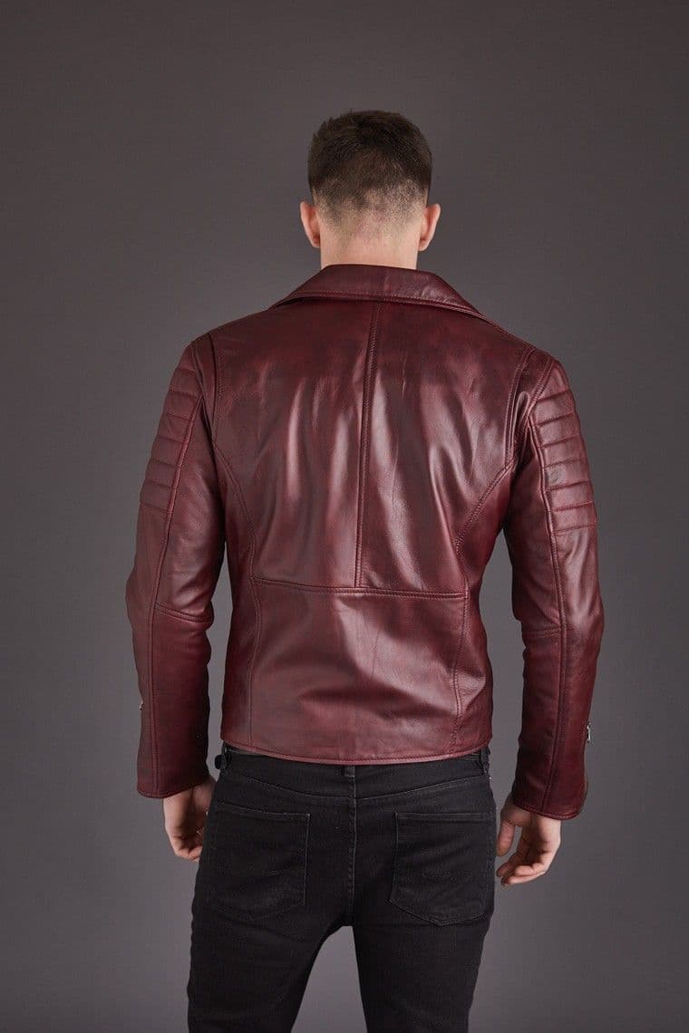 Men's Leather Biker Jacket Burgundy