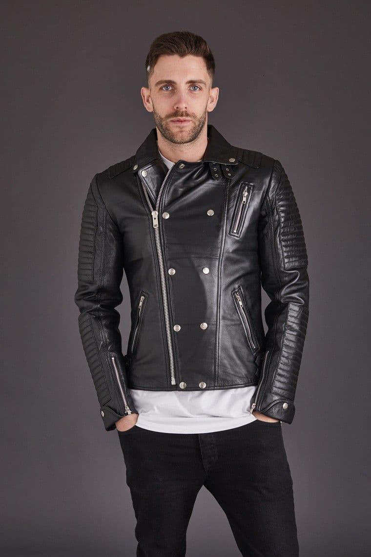 Men's Leather Biker Jacket in Black : Josh