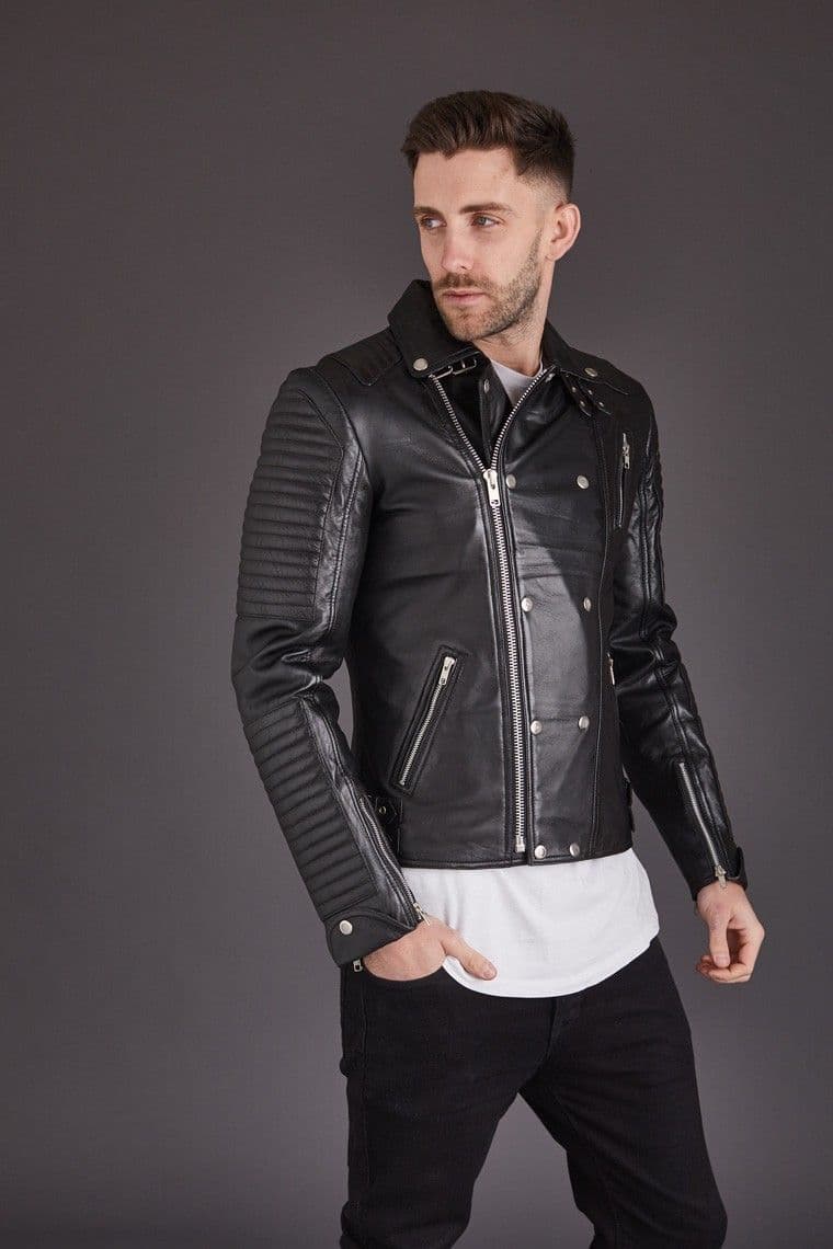 Men's Leather Biker Jacket in Black : Josh