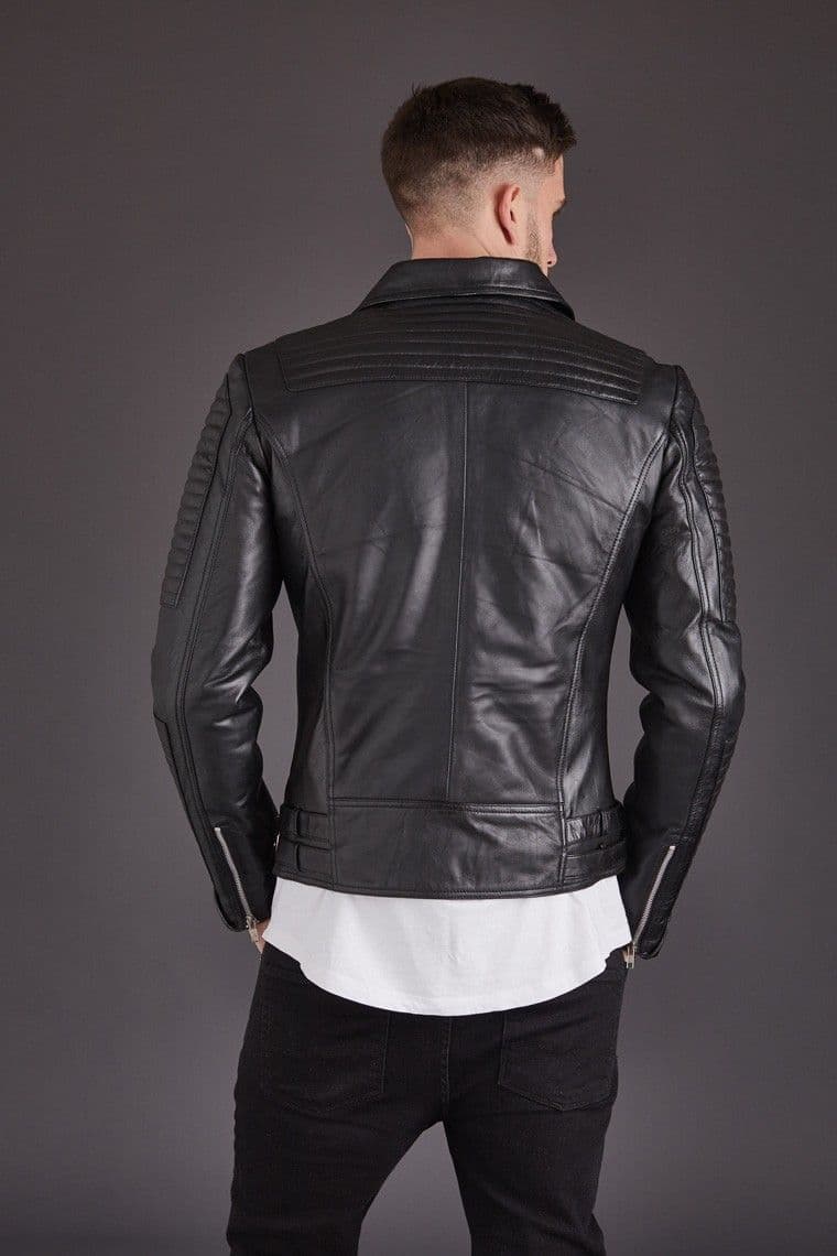 Men's Leather Biker Jacket in Black : Josh