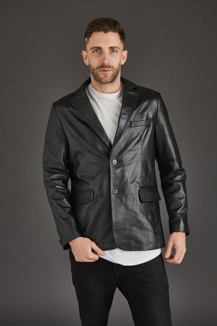 Men'S Leather Blazer in Black :Scott