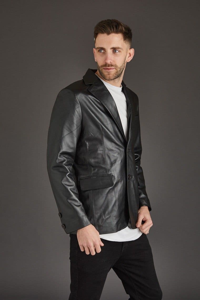 Men'S Leather Blazer in Black :Scott