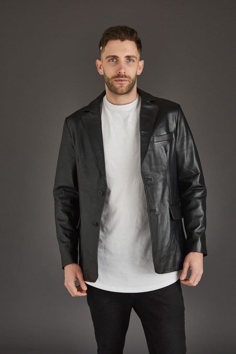 Men'S Leather Blazer in Black :Scott