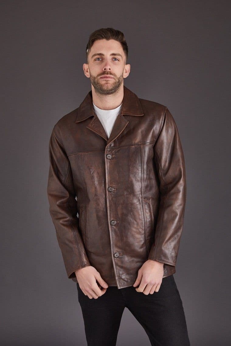 Men's Leather Blazer in Brown :Rourke