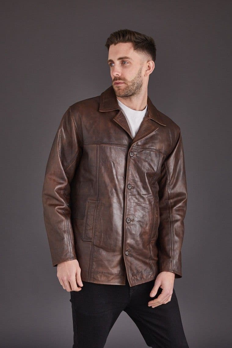 Men's Leather Blazer in Brown :Rourke