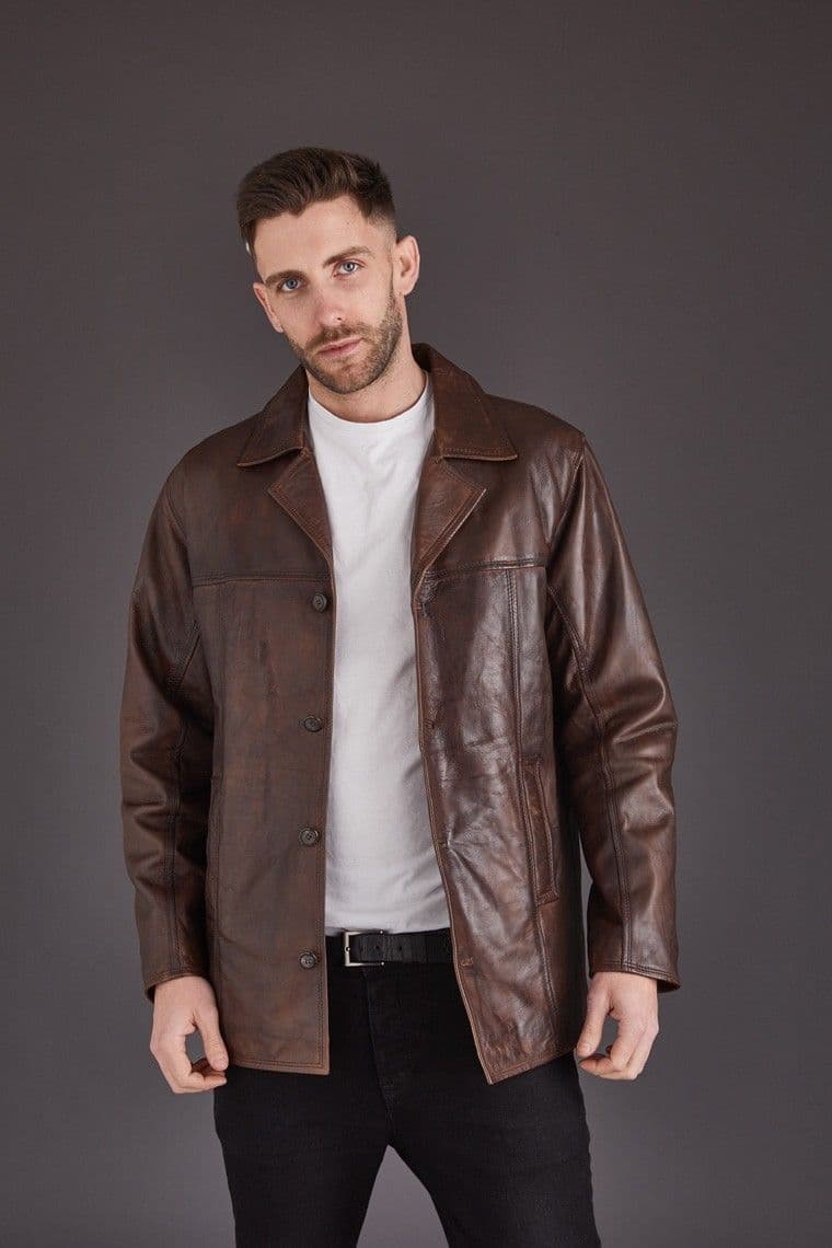 Men's Leather Blazer in Brown :Rourke