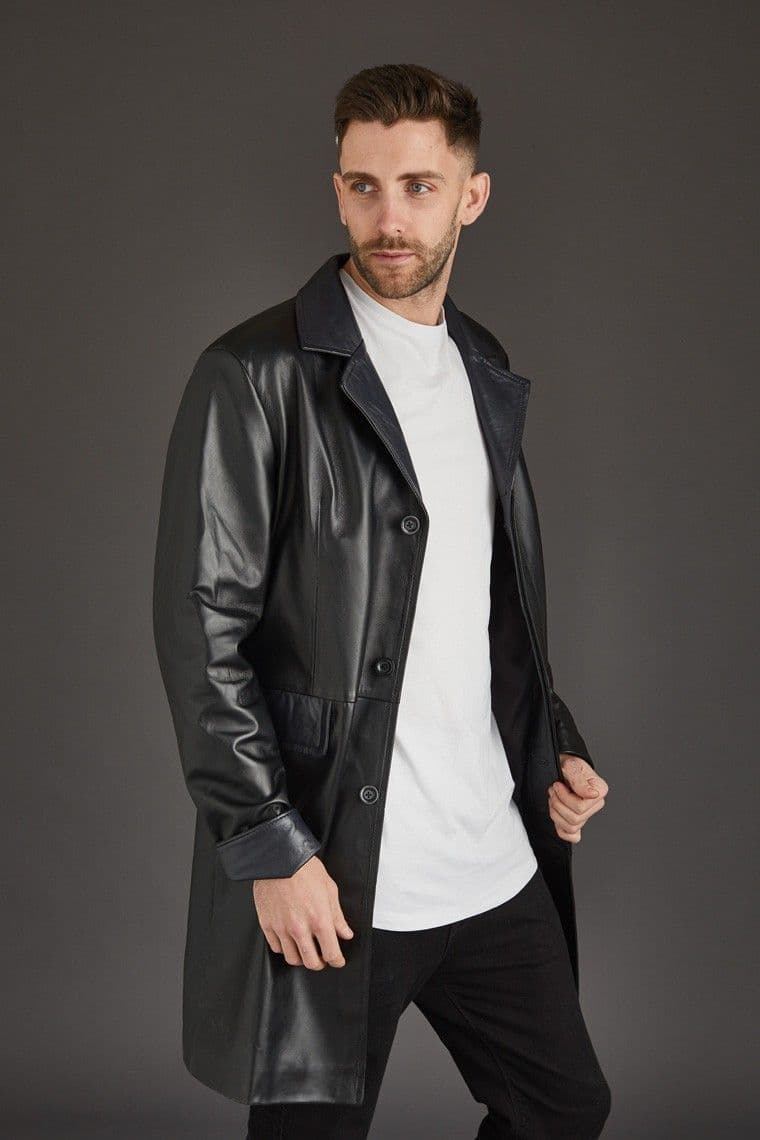 Men'S Leather Coat in Black :Cesar