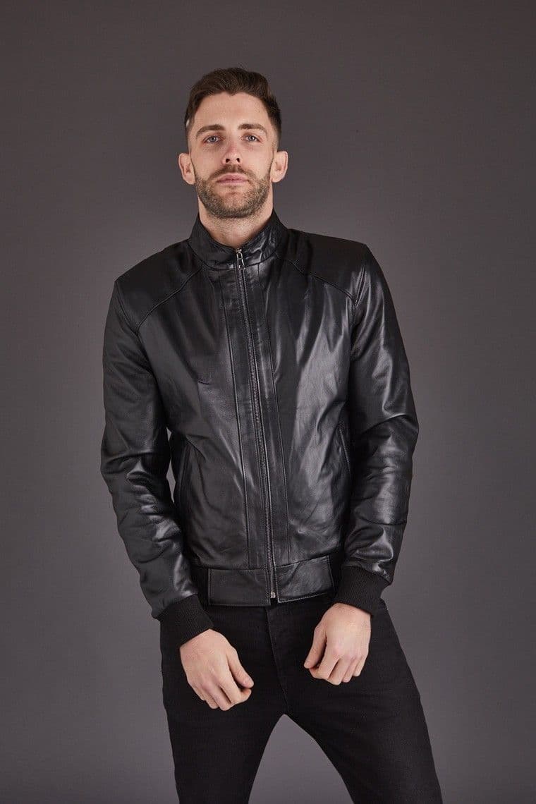 Men's Leather Coat in Dark Blue: London