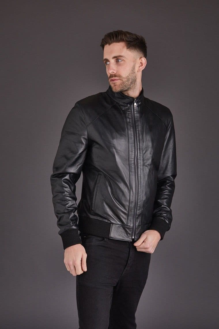 Men's Leather Coat in Dark Blue: London