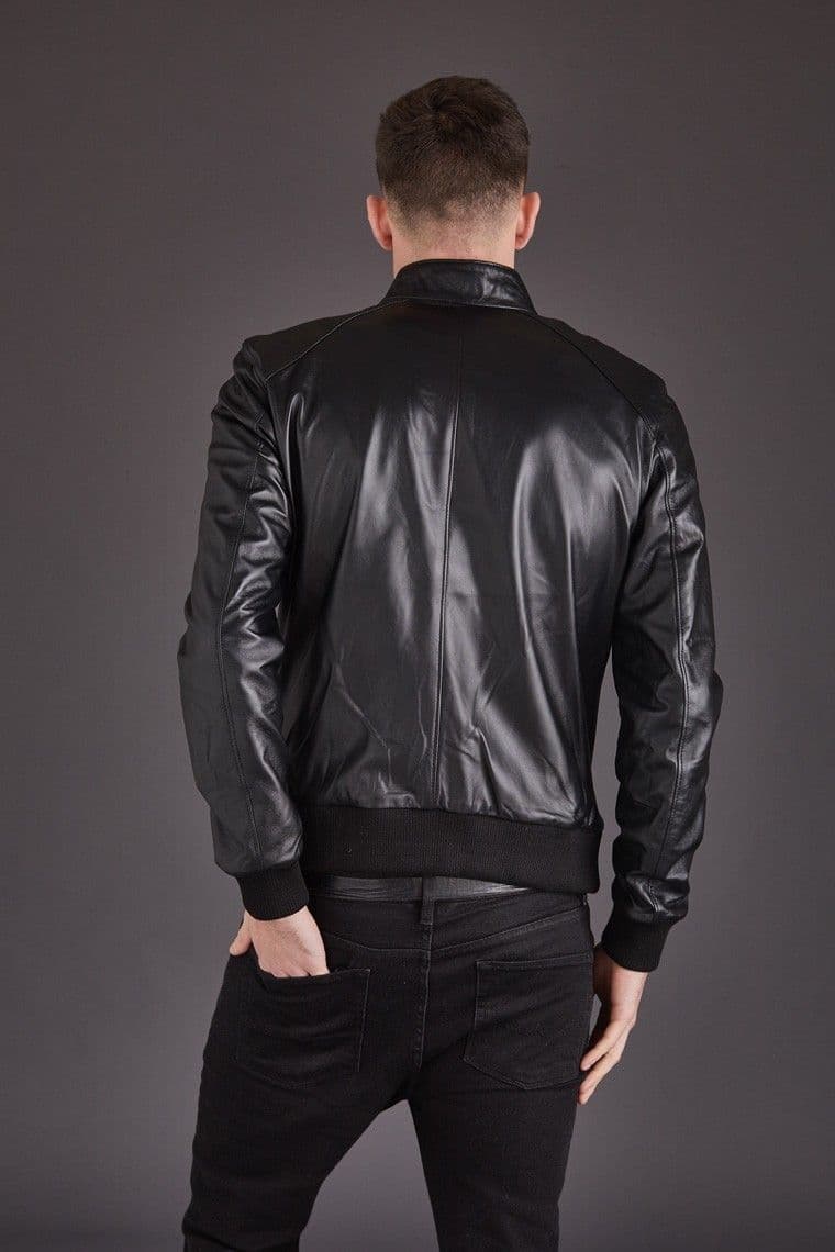 Men's Leather Coat in Dark Blue: London