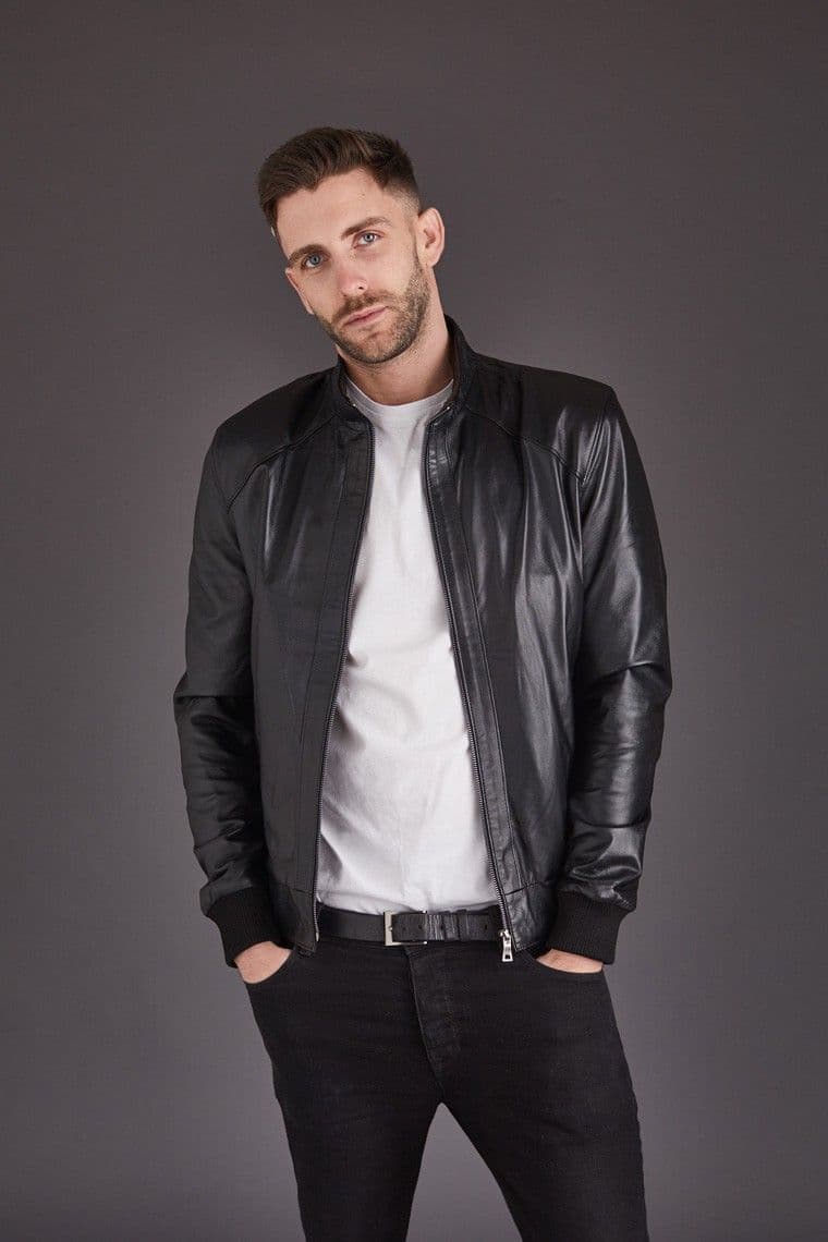 Men's Leather Coat in Dark Blue: London