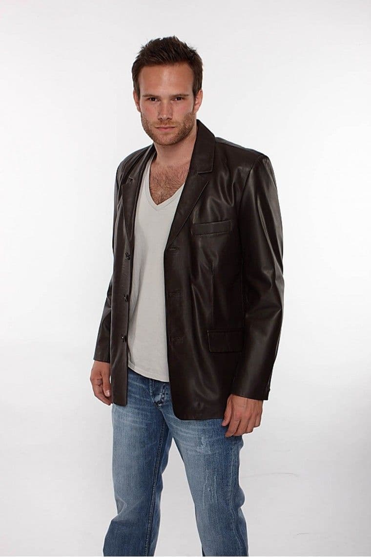 Mens Leather Blazer in Dark Brown