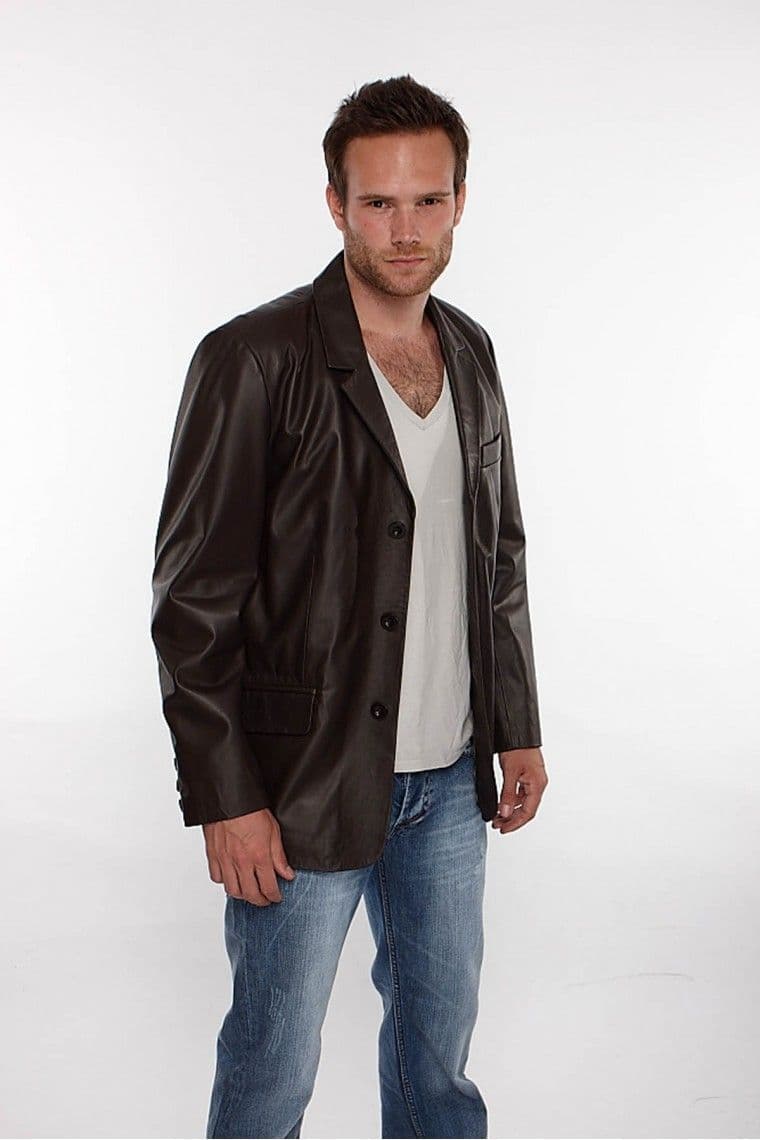 Mens Leather Blazer in Dark Brown