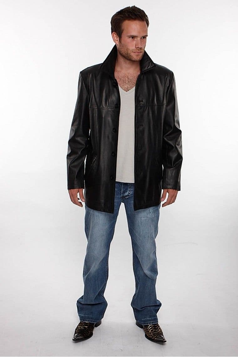 Mens Reefer Leather Jacket in Black