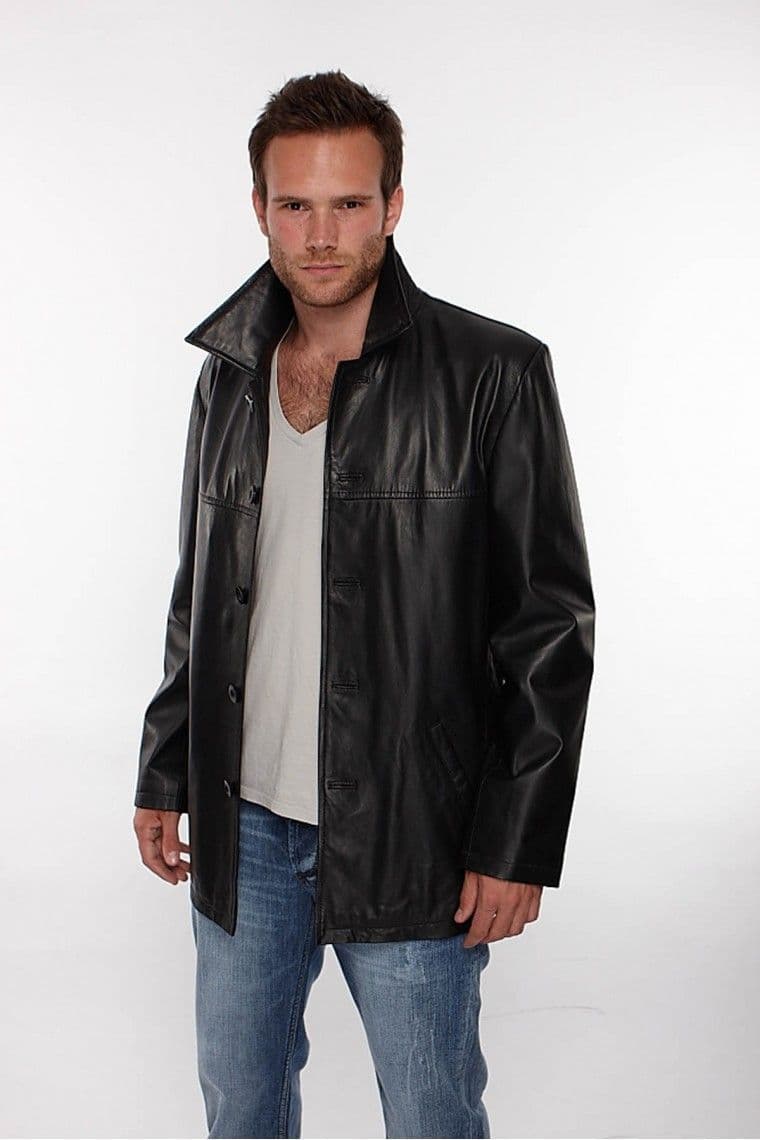 Mens Reefer Leather Jacket in Black