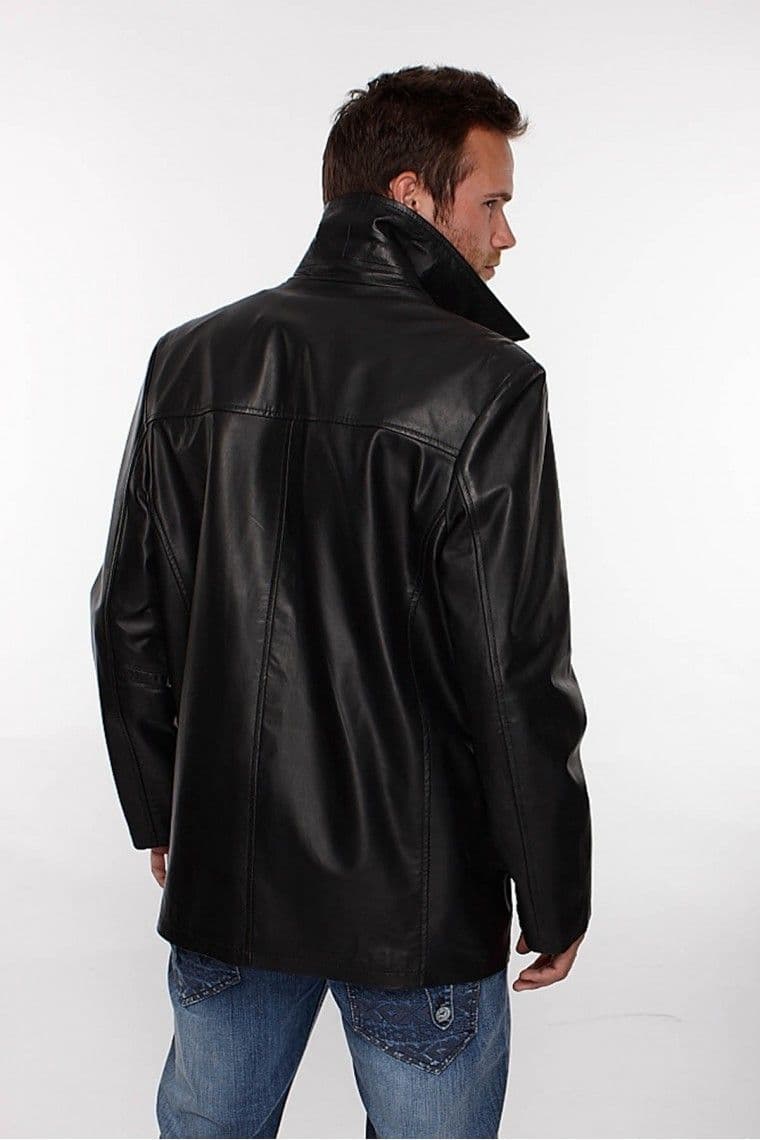 Mens Reefer Leather Jacket in Black